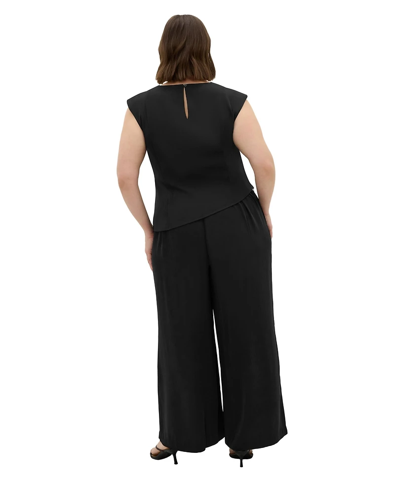 City Chic Plus Jett Pleated Sateen Wide-Leg Pants
