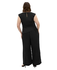 City Chic Plus Jett Pleated Sateen Wide-Leg Pants