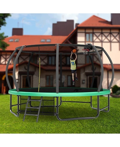 Zeny Trampoline with Basketball Hoop - Recreational Trampolines with Ladder ,Shoe Bag and Galvanized Anti-Rust Coating