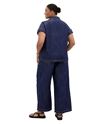 City Chic Plus Tilly High-Rise Wide-Leg Elastic-Back Cotton Denim Pants