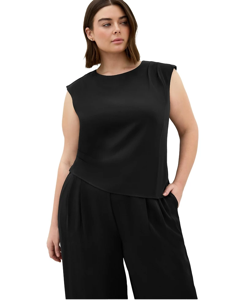 City Chic Plus Jett Sleeveless Pleat-Detail Blouse