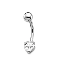 Curata Jewelry Cubic Zirconia White Gold Heart 14 Gauge Belly Ring