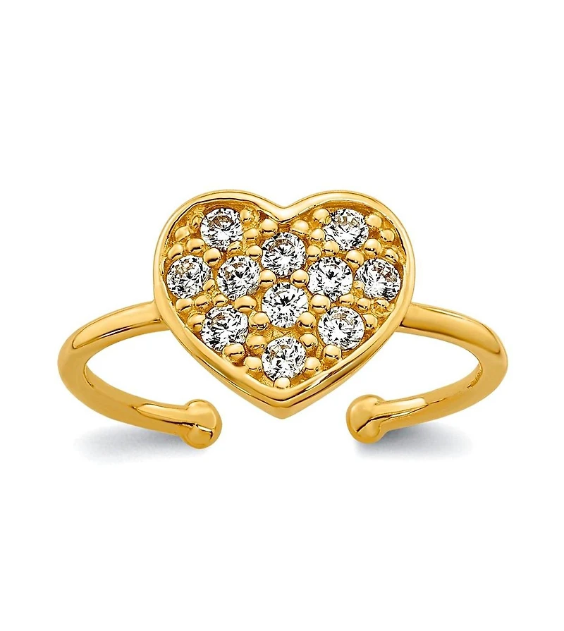Curata Jewelry 14.7mm 10k Polished Pave Cubic Zirconia Heart Toe Ring