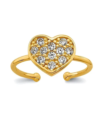 Curata Jewelry 14.7mm 10k Polished Pave Cubic Zirconia Heart Toe Ring