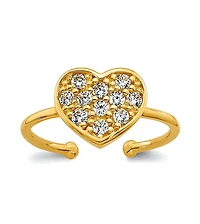 Curata Jewelry 14.7mm 10k Polished Pave Cubic Zirconia Heart Toe Ring