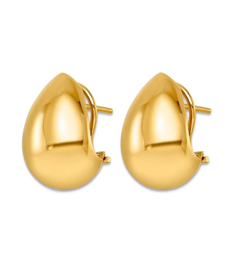 Curata Jewelry Teardrop Button Omega Back Earrings in 18k Yellow Gold