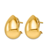 Curata Jewelry Teardrop Button Omega Back Earrings in 18k Yellow Gold