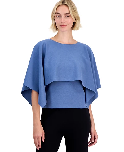 Anne Klein Petite Boat Neck Sweater Cape Top