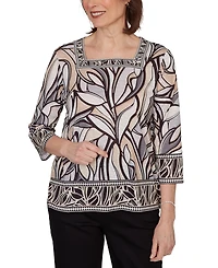 Alfred Dunner Women's Stained Glass Border Trim Top