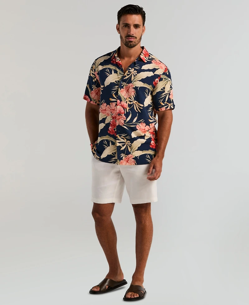 Cubavera Men's Short Sleeve Tropical Floral Print Button-Front Shirt