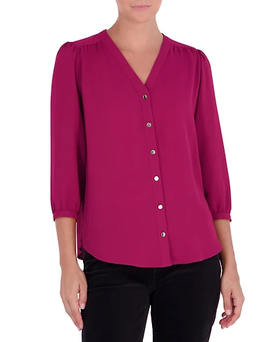 Jones New York Women's V-Neck Button-Front Blouse