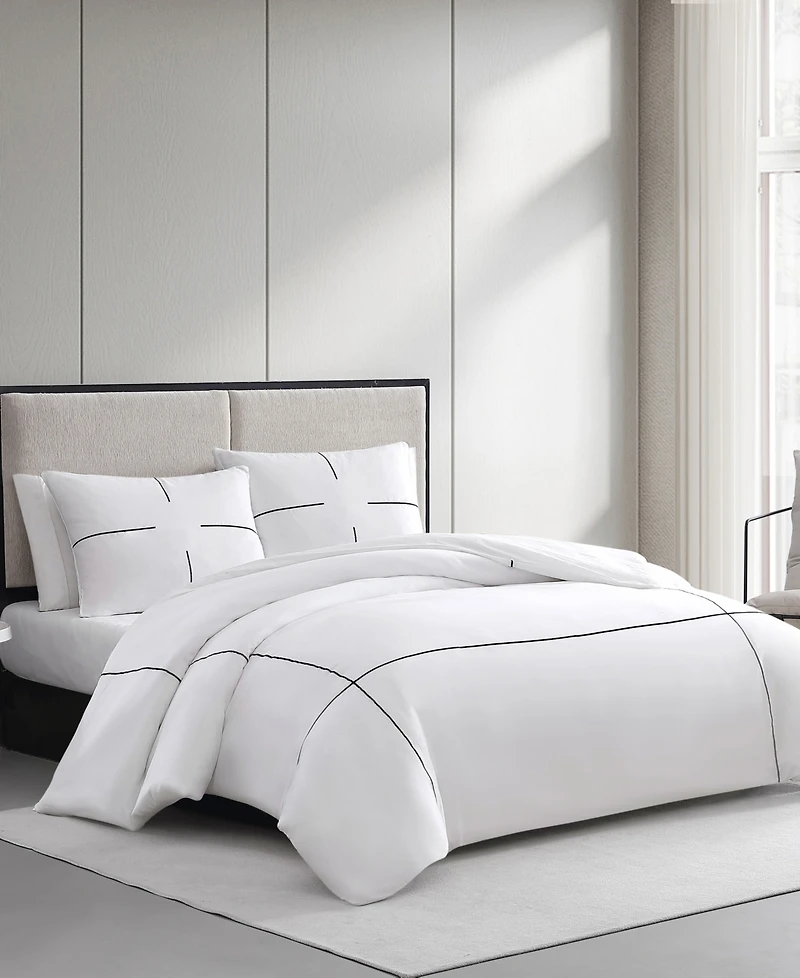 Vera Wang Zig Zag Cotton Sateen 3 Piece Comforter Set, Queen