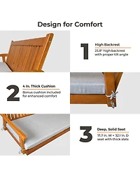 Innovaze 6 Feet Wooden Porch Swing Bed with Thick Cushion – Outdoor Hanging Daybed for Patio or Porch, Solid Fir Wood Frame, Weather-Resistan