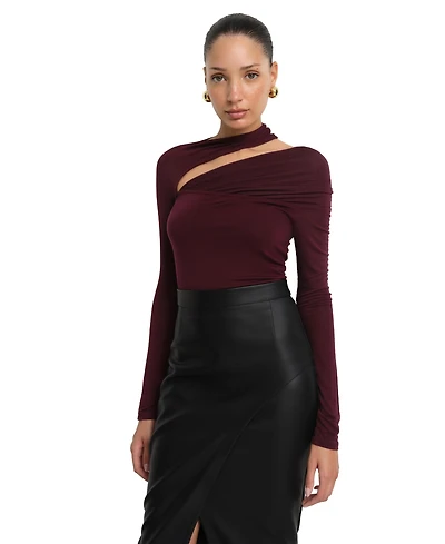 Marcella Women's Zola Asymmetric Cutout Sheer-Sleeve Top
