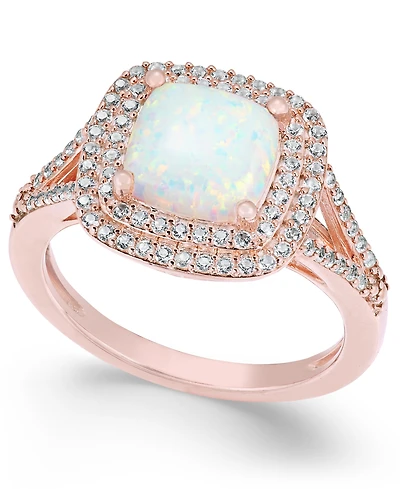 Lab-Grown Opal (1-3/8 ct. t.w.) and White Sapphire (1/2 Ring 14k Rose Gold-Plated Sterling Silver