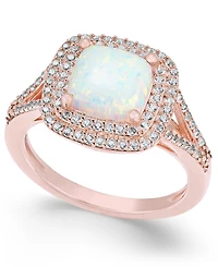 Lab-Grown Opal (1-3/8 ct. t.w.) and White Sapphire (1/2 Ring 14k Rose Gold-Plated Sterling Silver