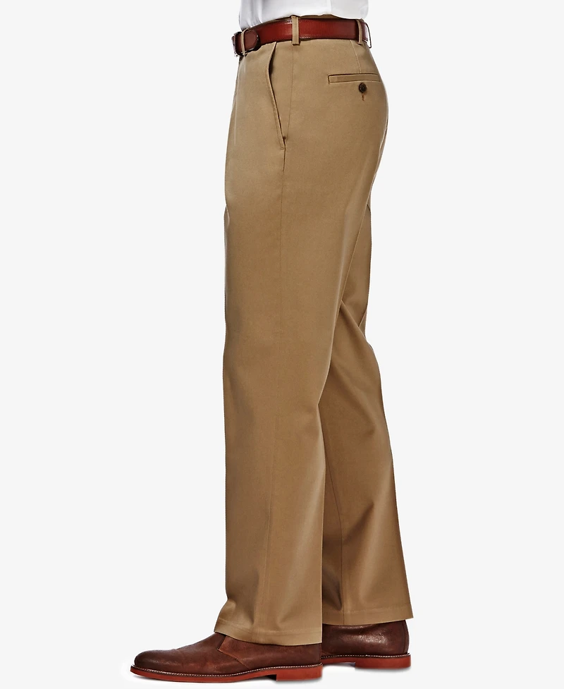 Haggar Men's Premium No Iron Khaki Classic Fit Flat Front Hidden Expandable Waist Pant