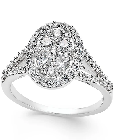 Diamond Cluster Halo Engagement Ring (1 ct. t.w.) in 14k White Gold