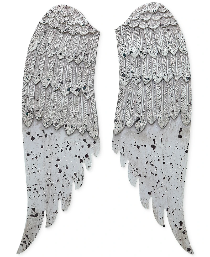 3R Studio Wood Small Angel Wings with Distressed Finish, Gray
