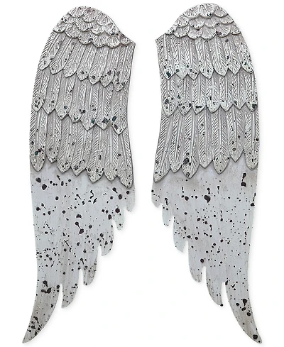 3R Studio Wood Small Angel Wings with Distressed Finish, Gray