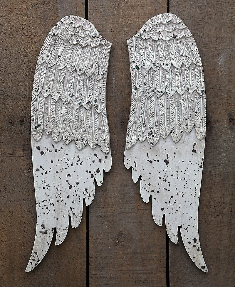 3R Studio Wood Small Angel Wings with Distressed Finish, Gray