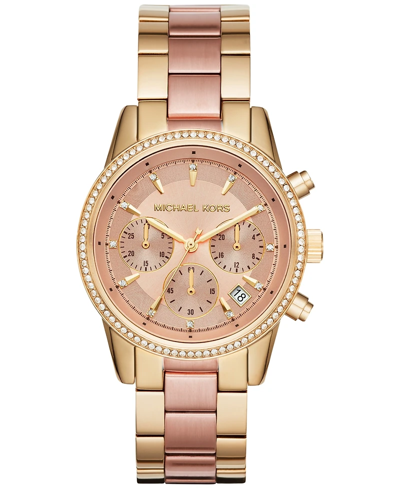 Michael Kors Women's Chronograph Ritz Two-Tone Stainless Steel Bracelet Watch 37mm MK6475