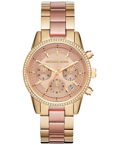 Michael Kors Women's Chronograph Ritz Two-Tone Stainless Steel Bracelet Watch 37mm MK6475