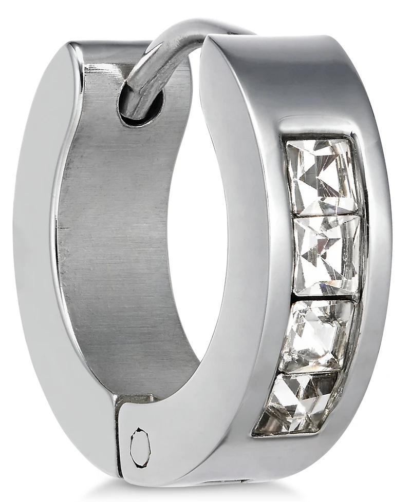 Sutton by Rhona Sutton Men's Stainless Steel Cubic Zirconia Huggie Hoop Earring