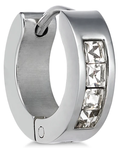Sutton by Rhona Sutton Men's Stainless Steel Cubic Zirconia Huggie Hoop Earring