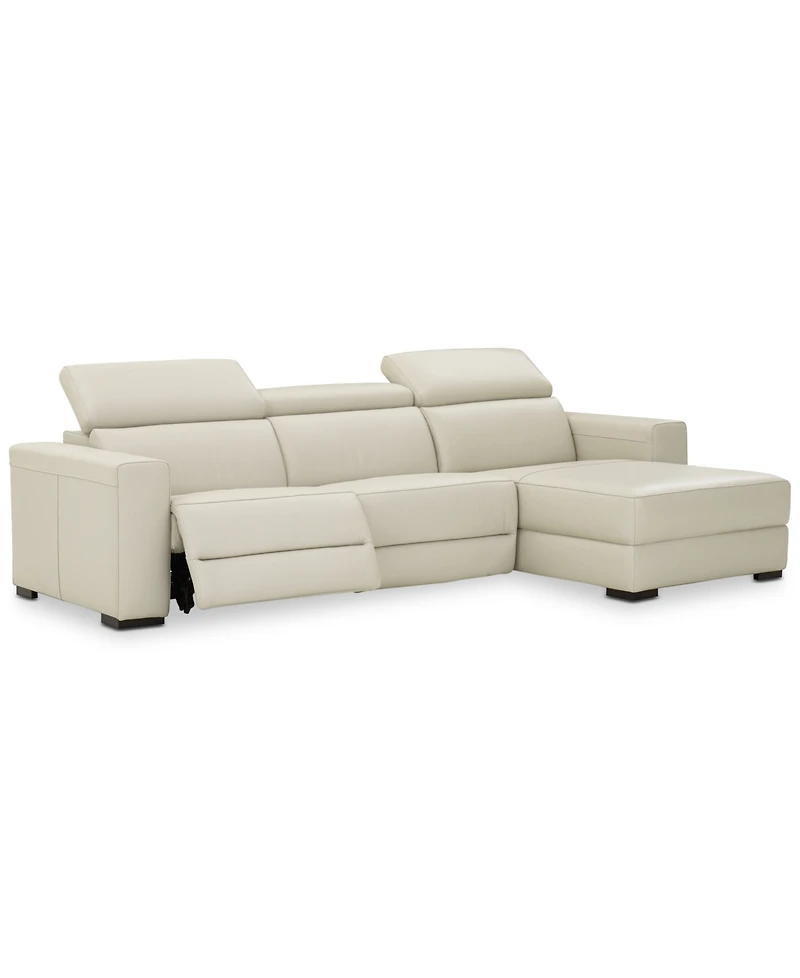 Nevio 3-pc Leather Sectional Sofa with Chaise, 1 Power Recliner and Articulating Headrests, Created for Macy's