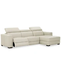 Nevio 3-pc Leather Sectional Sofa with Chaise, 1 Power Recliner and Articulating Headrests, Created for Macy's