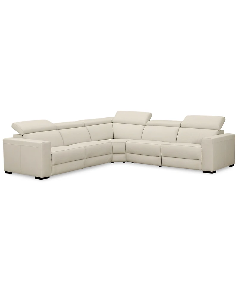 Nevio 5-Pc. Leather "L" Shaped Sectional with 2 Power Recliners Articulating Headrests, Created for Macy's