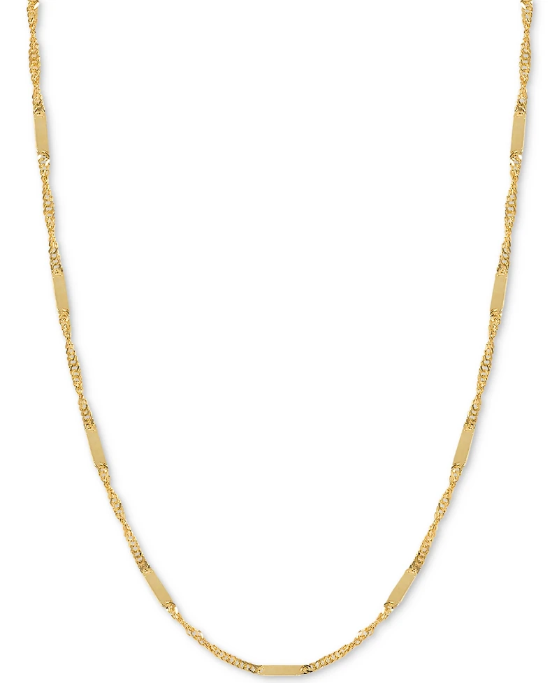 18" Flat Bar Singapore Chain Necklace (1/3mm) in 14k Gold
