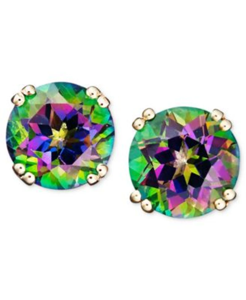 Semi Precious Gemstone Round Stud Earrings In 14k White Yellow Gold