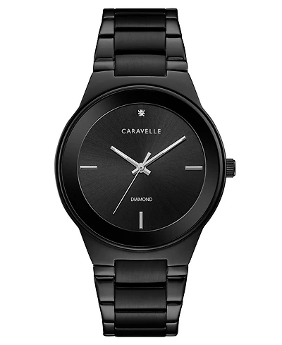 Caravelle Designed by Bulova Men's Diamond-Accent Black Stainless Steel Bracelet Watch 40mm