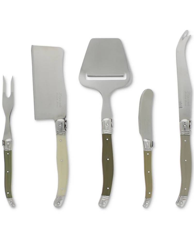 French Home Laguiole Cheese Knife, Fork and Slicer Set, 5 Piece "Mist".