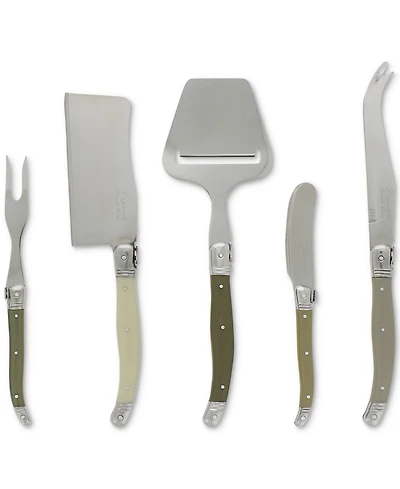 French Home Laguiole Cheese Knife, Fork and Slicer Set, 5 Piece "Mist".
