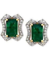 Emerald (1-1/5 ct. t.w.) & Diamond (1/6 ct. t.w.) Stud Earrings (3/8 ct. t.w.) in 14k Gold
