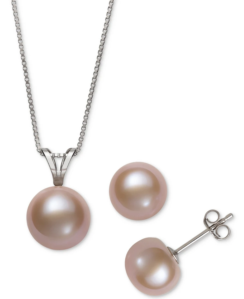 2-Pc. Set White Cultured Freshwater Pearl Pendant Necklace (9mm) & Stud Earrings (8mm) (also in Gray Cultured Freshwater Pearl & Pink Cultured Freshwa