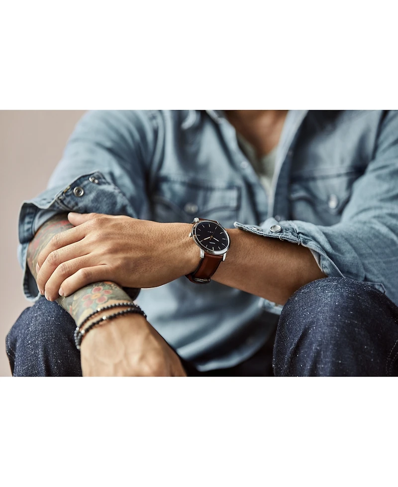 Fossil Men's The Minimalist Brown Leather Strap Watch 44mm