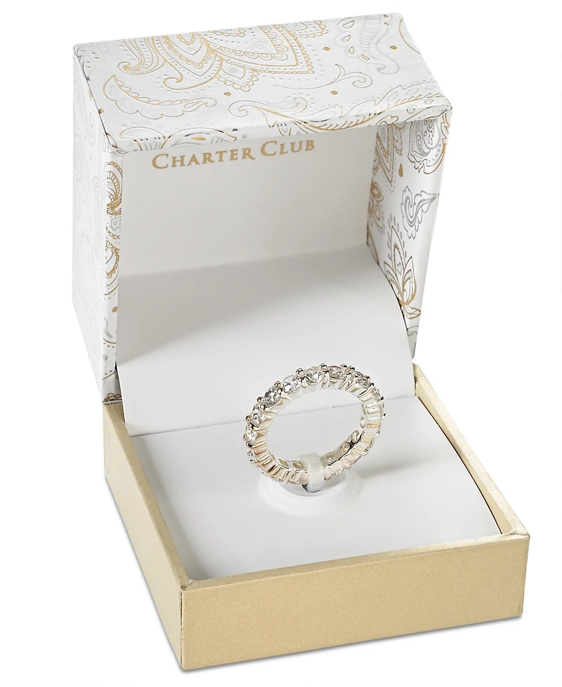 Charter Club Crystal All-Around Ring Fine Silver Plate, Created for Macy's