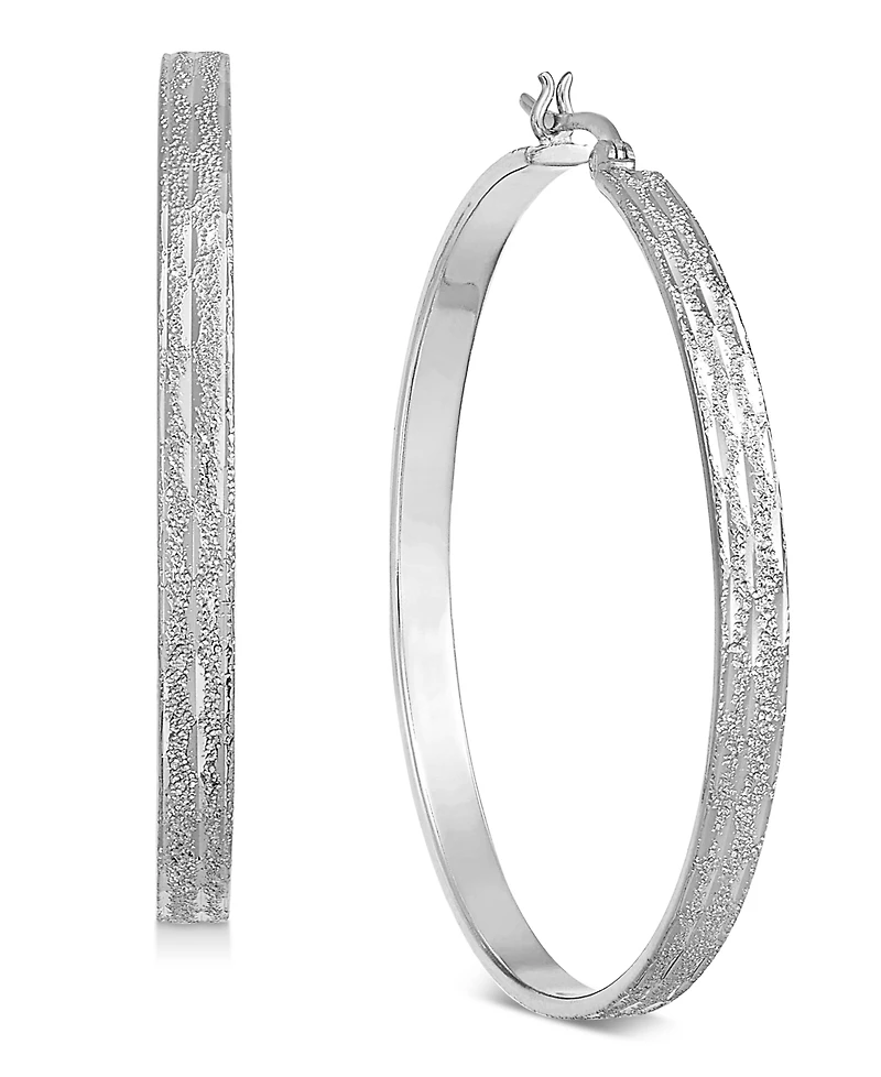 And Now This Large Silver Plated Textured Flat Medium Hoop Earrings