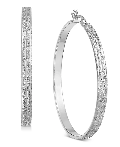 And Now This Large Silver Plated Textured Flat Medium Hoop Earrings