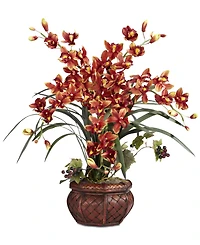 Nearly Natural Cymbidium Arrangement with Decorative Vase