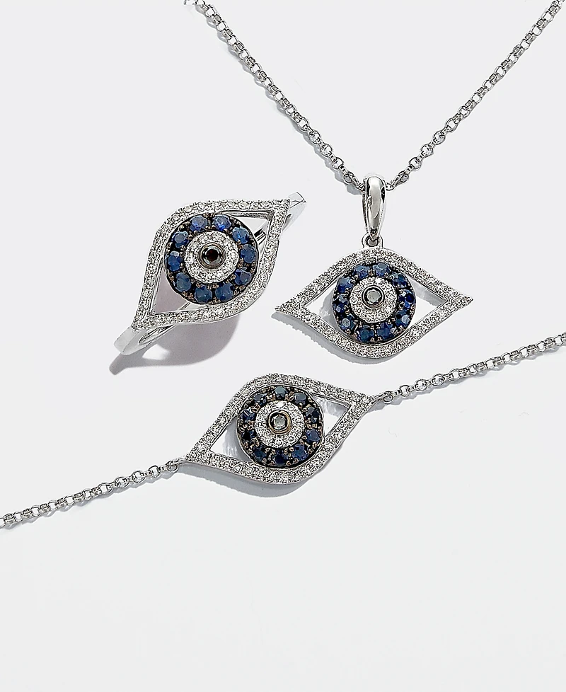 Effy Sapphire (1/4 ct. t.w.) and Diamond (1/6 Evil Eye Bracelet 14k White Gold(Also Available Yellow Gold)