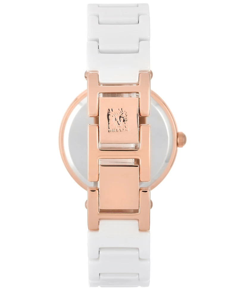Anne Klein Women's Diamond Accent White Ceramic Bracelet Watch 33mm Ak-1018RGWT