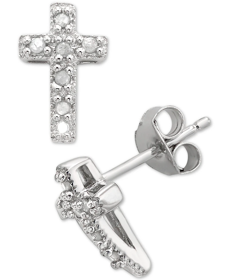 Diamond Cross Stud Earrings (1/10 ct. t.w.) in Sterling Silver