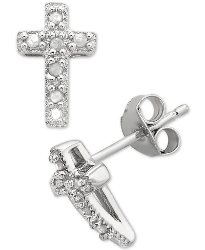 Diamond Cross Stud Earrings (1/10 ct. t.w.) in Sterling Silver