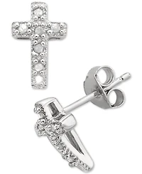 Diamond Cross Stud Earrings (1/10 ct. t.w.) in Sterling Silver