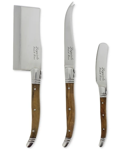 French Home Laguiole Connoisseur Olive Wood Cheese Knife Set, 3 Piece.